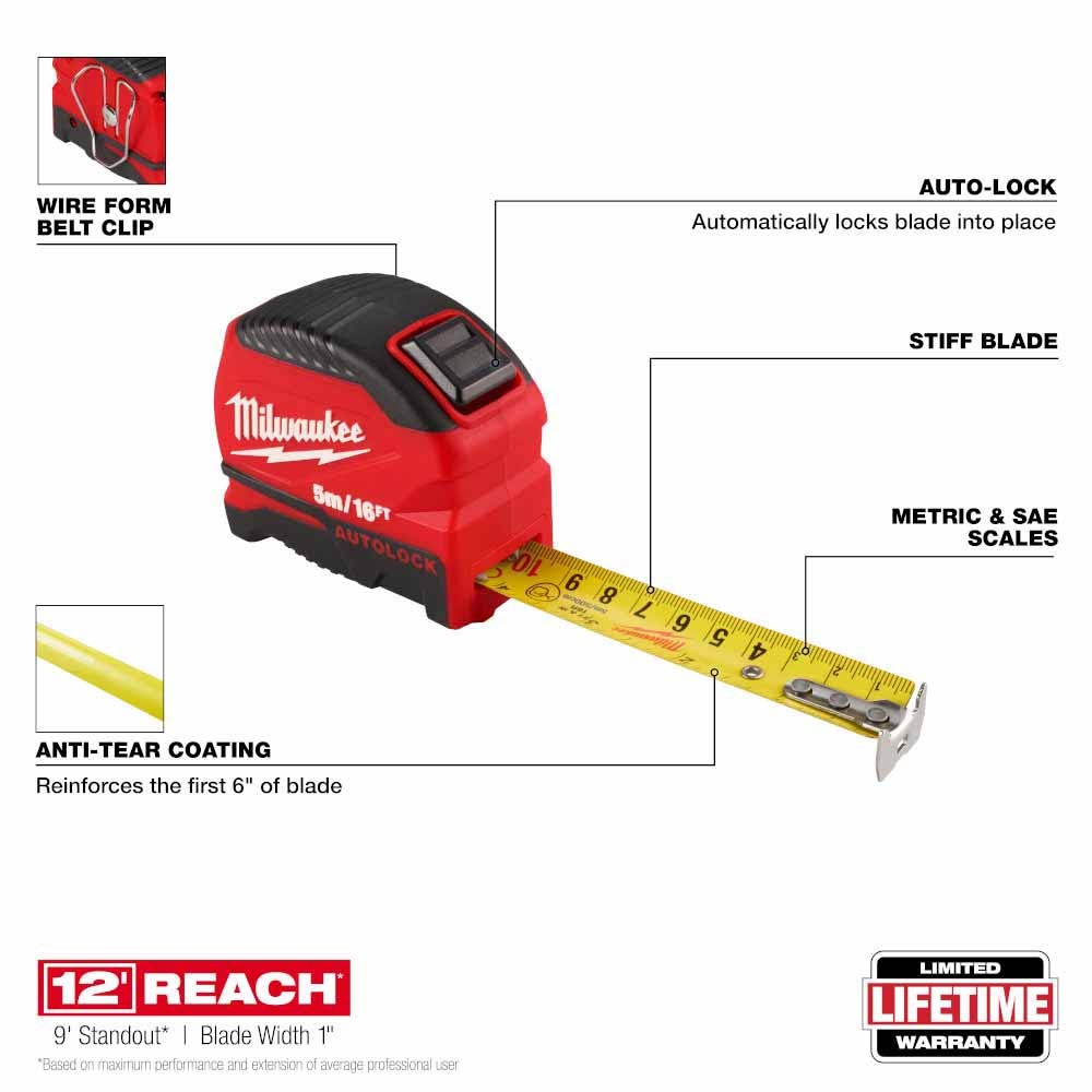 Milwaukee 48-22-1817 5m/16ft Auto-Lock Tape Measure - 2