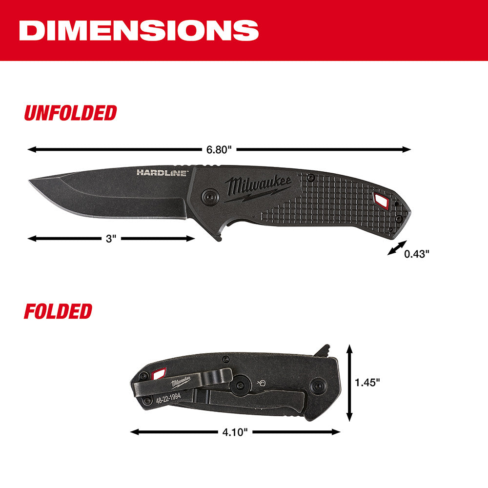 Milwaukee 48-22-1994 3" HARDLINE Smooth Blade Pocket Knife - 3