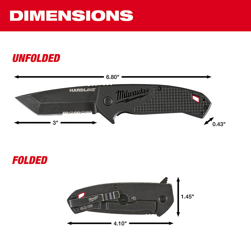 Milwaukee 48-22-1998 3" HARDLINE Serrated Blade Pocket Knife - 3