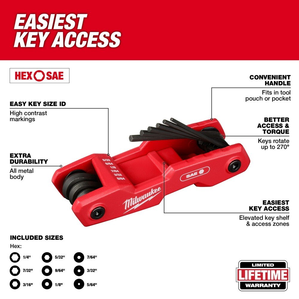 Milwaukee 48-22-2181 9-Key Folding Hex Key Set - SAE - 2