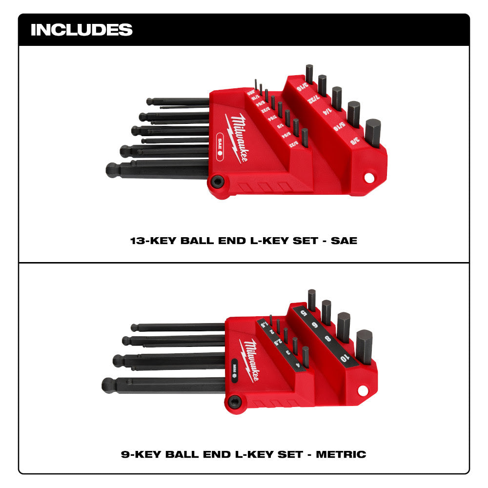 Milwaukee 48-22-2187 22-Key Ball End L-Key Set - SAE/Metric - 2