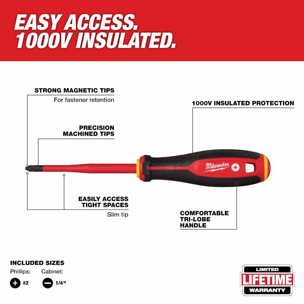 Milwaukee 48-22-2207 2pc 1000V Insulated Slim Tip Screwdriver Set - 2