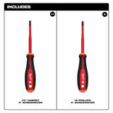 Milwaukee 48-22-2207 2pc 1000V Insulated Slim Tip Screwdriver Set - 6