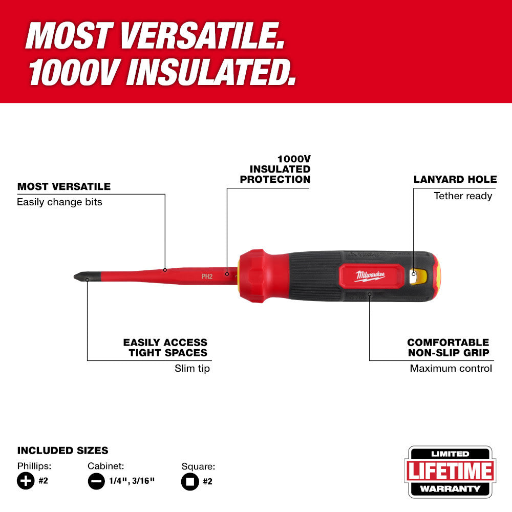 Milwaukee 48-22-2216 4-in-1 1000V Insulated Slim Tip Multi-Bit Screwdriver - 4