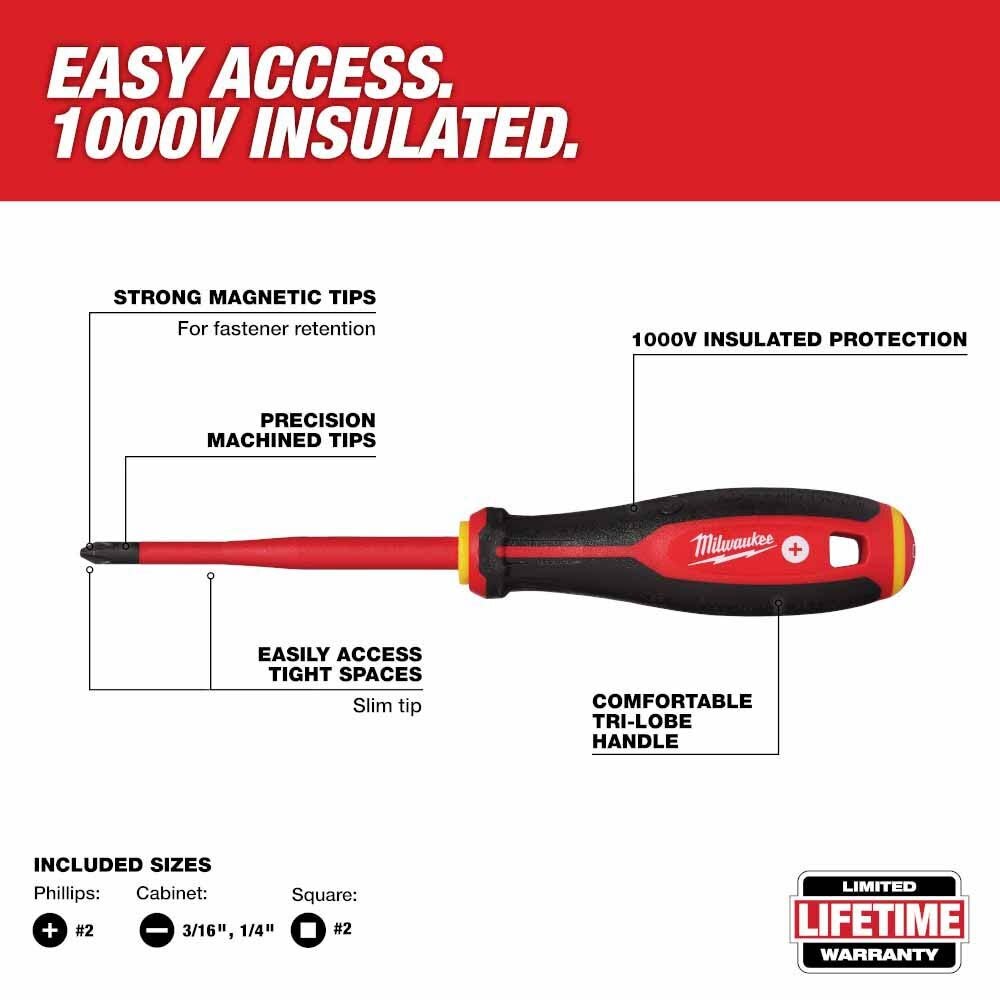Milwaukee 48-22-2219 4pc 1000V Insulated Slim Tip Screwdriver Set - 2