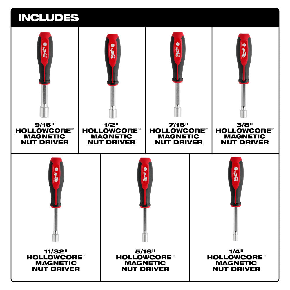 Milwaukee 48-22-2447 7pc SAE HollowCore Nut Driver Set - 2