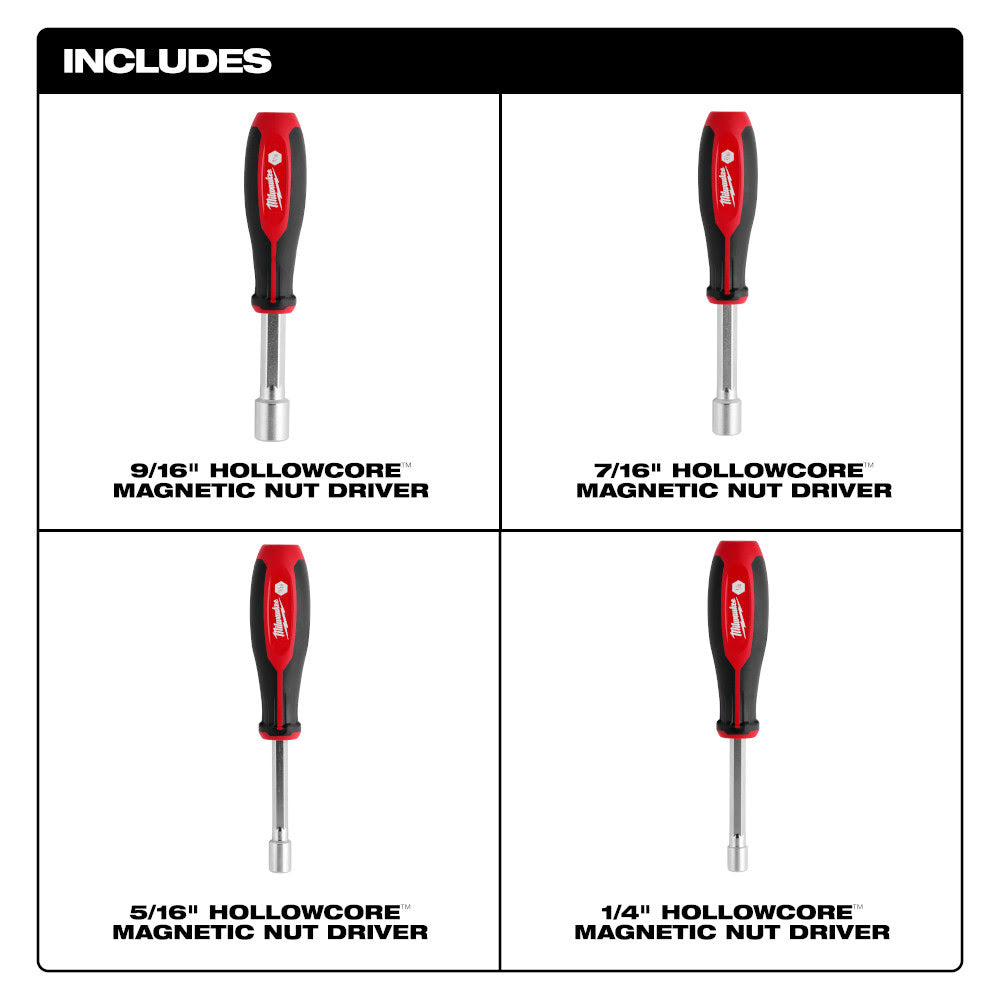 Milwaukee 48-22-2544 4pc SAE HollowCore Magnetic Nut Driver Set - 2