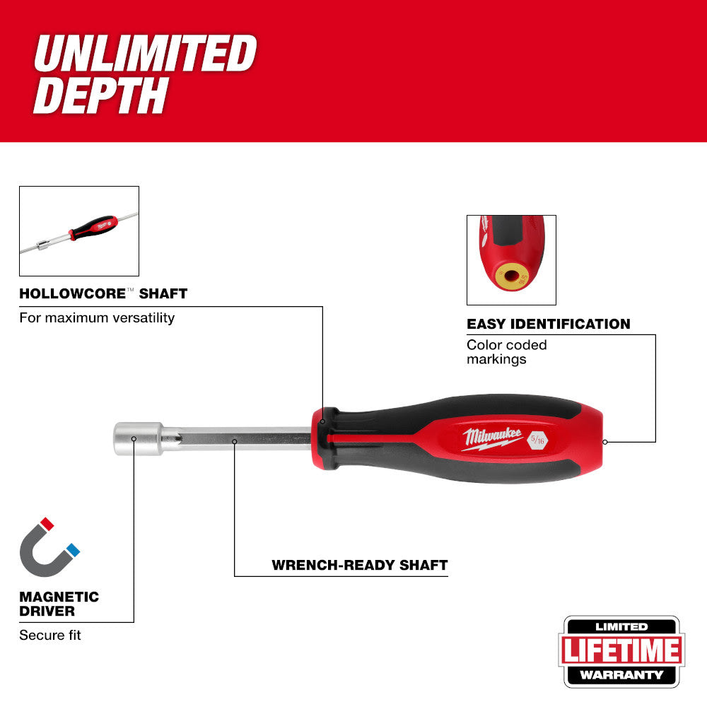 Milwaukee 48-22-2547 7pc SAE HollowCore Magnetic Nut Driver Set - 3