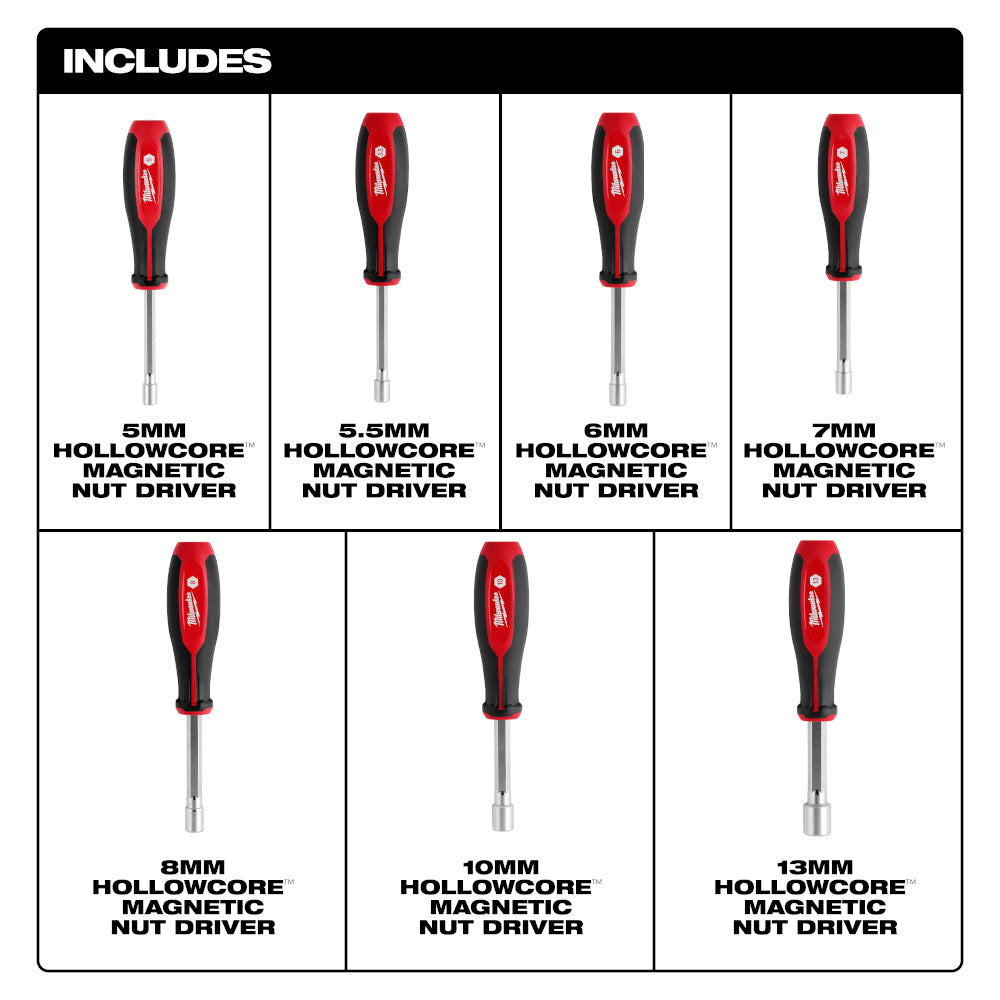 Milwaukee 48-22-2548 7pc Metric HollowCore Magnetic Nut Driver Set - 2