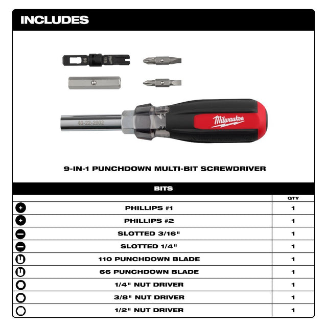 Milwaukee 48-22-2902 9-in-1 Punchdown Multi-Bit Screwdriver - 2