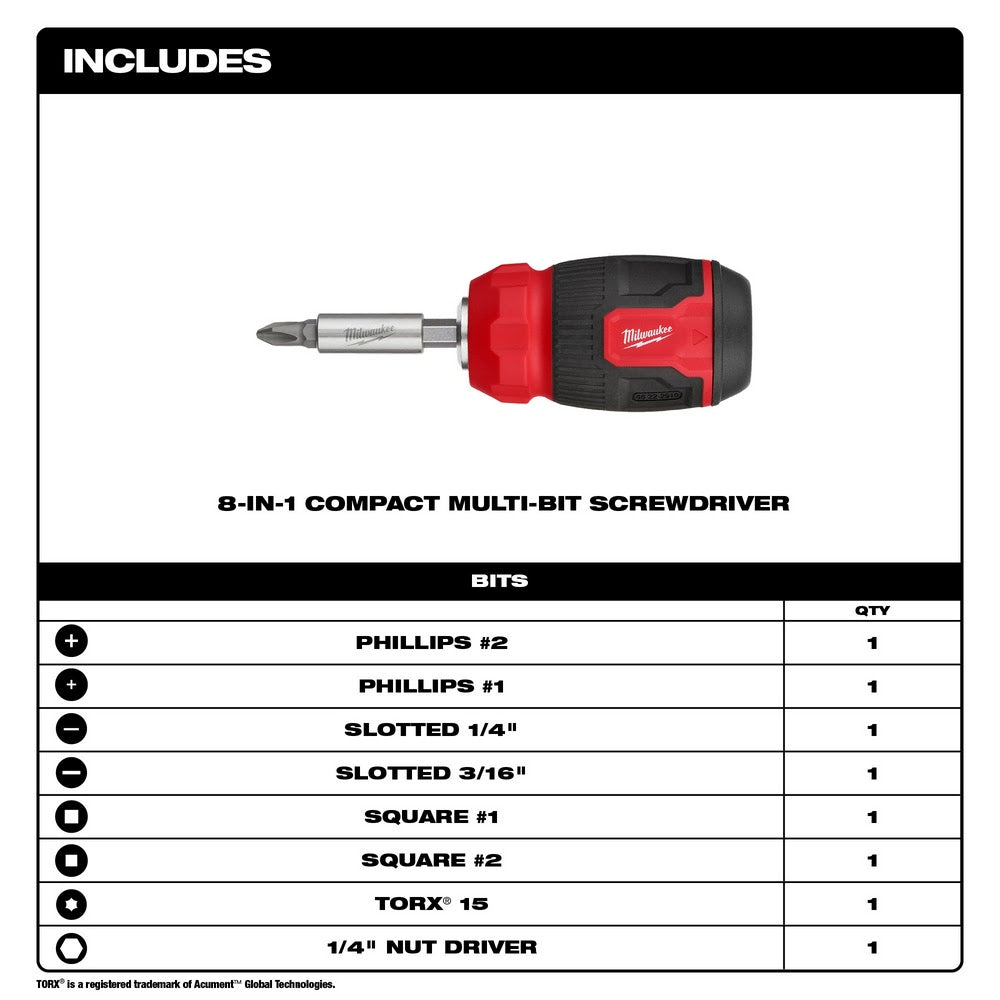 Milwaukee 48-22-2910 8-in-1 Compact Multi-Bit Screwdriver - 2