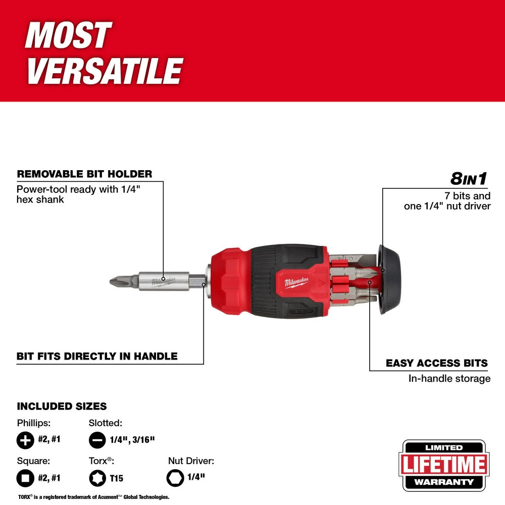 Milwaukee 48-22-2910 8-in-1 Compact Multi-Bit Screwdriver - 4