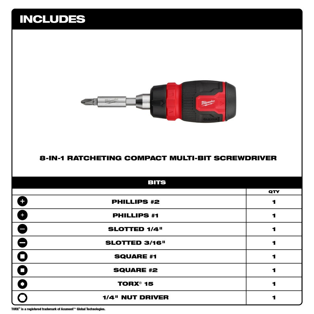 Milwaukee 48-22-2913 8-in-1 Ratcheting Compact Multi-Bit Screwdriver - 2