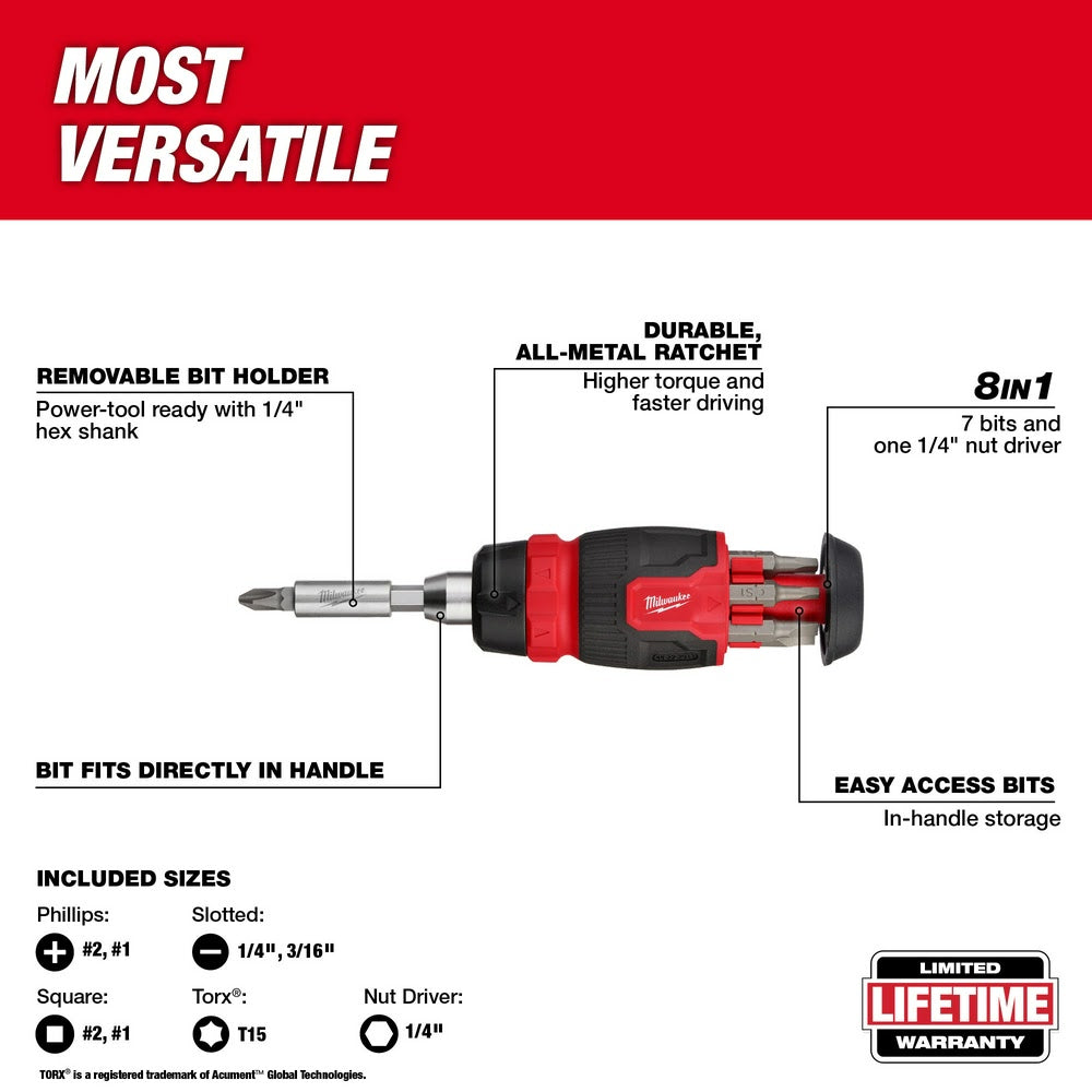 Milwaukee 48-22-2913 8-in-1 Ratcheting Compact Multi-Bit Screwdriver - 4