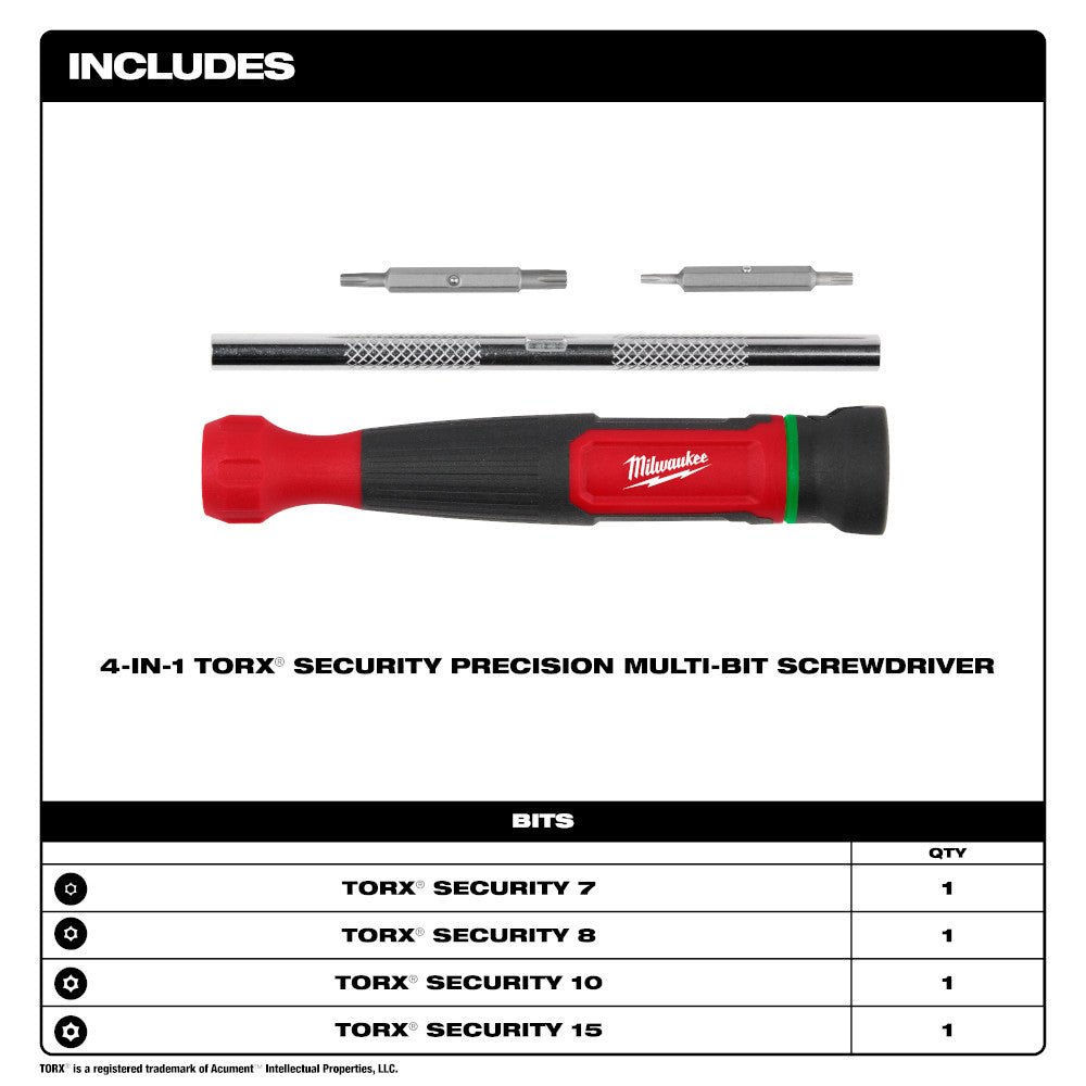 Milwaukee 48-22-2931 4-in-1 TORX Security Precision Multi-Bit Screwdriver - 7