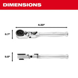 Milwaukee 48-22-2951 1/4" Hex Drive Mini Flex Head Bit Ratchet with 4 Degree Arc Swing - 3