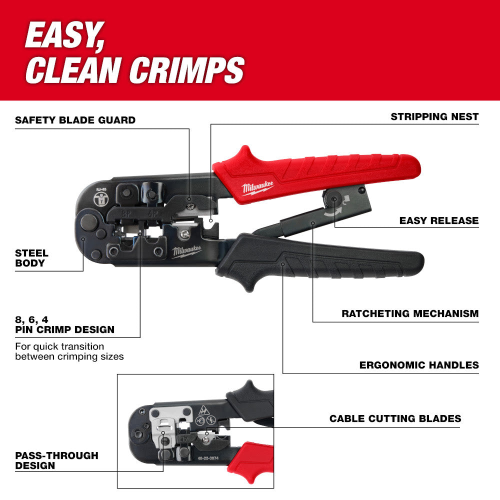 Milwaukee 48-22-3074 Ratcheting Pass-Through Crimper & Stripper - 2