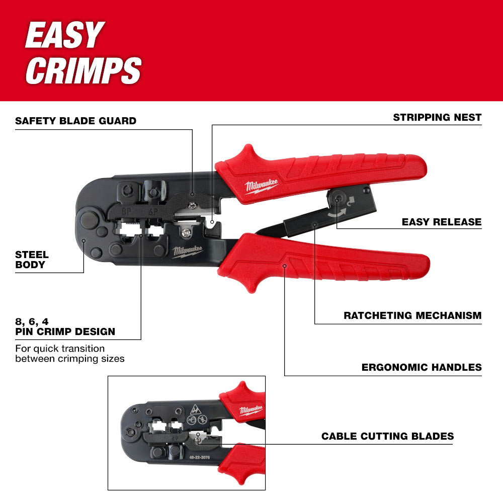 Milwaukee 48-22-3076 Ratcheting Modular Crimper & Stripper - 2