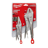 Milwaukee 48-22-3602 2PC 10" CURVED JAW J & 6" LONG NOSE TORQUE LOCK LOCKING PLIERS SET - 2