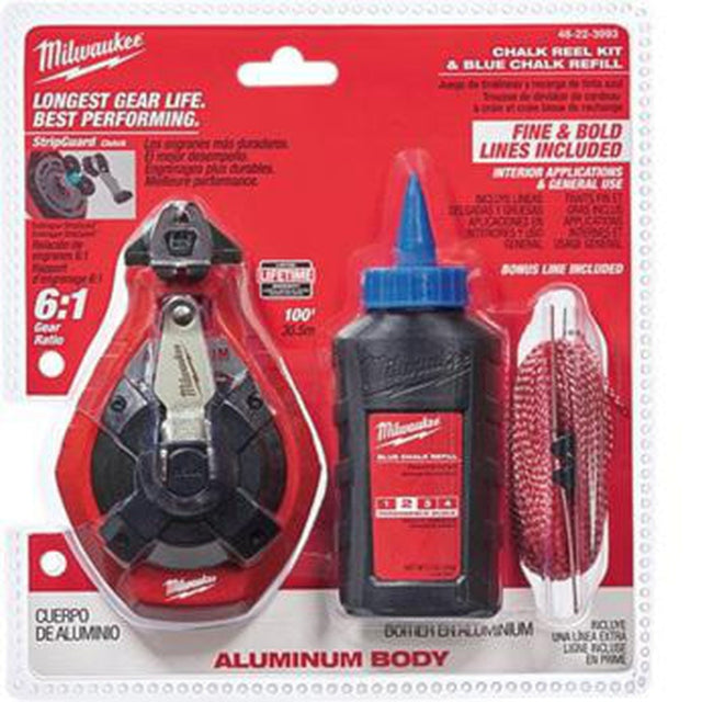 Milwaukee 48-22-3993T 100' Aluminum Chalk Reel Kit with 6:1 Retraction and Blue Chalk Refill (1 Kit)