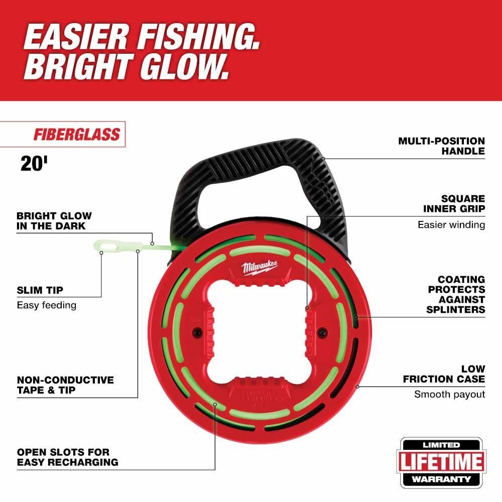 Milwaukee 48-22-4182 20' Glow Fish Tape - 2