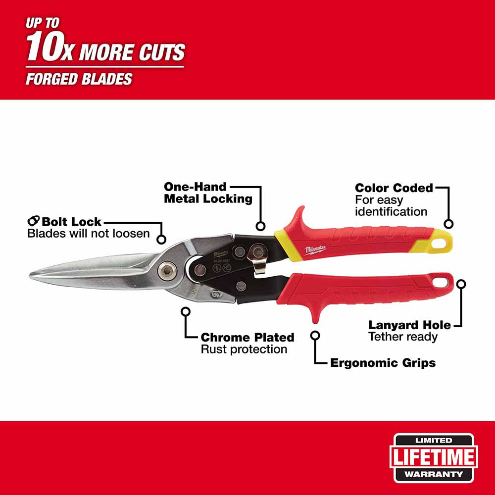 Milwaukee 48-22-4537 Long Cut Straight Aviation Snip - 4