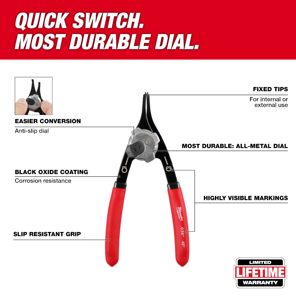 Milwaukee 48-22-6530 .038" Convertible Snap Ring Pliers - 18 Degree - 2