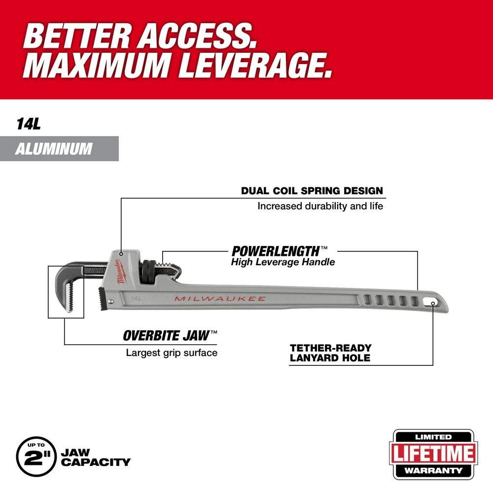 Milwaukee 48-22-7215 14L Aluminum Pipe Wrench with POWERLENGTH Handle - 2