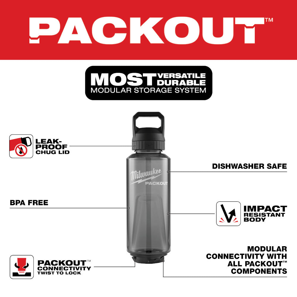 Milwaukee 48-22-8373B PACKOUT 48oz Bottle with Chug Lid - Black - 3