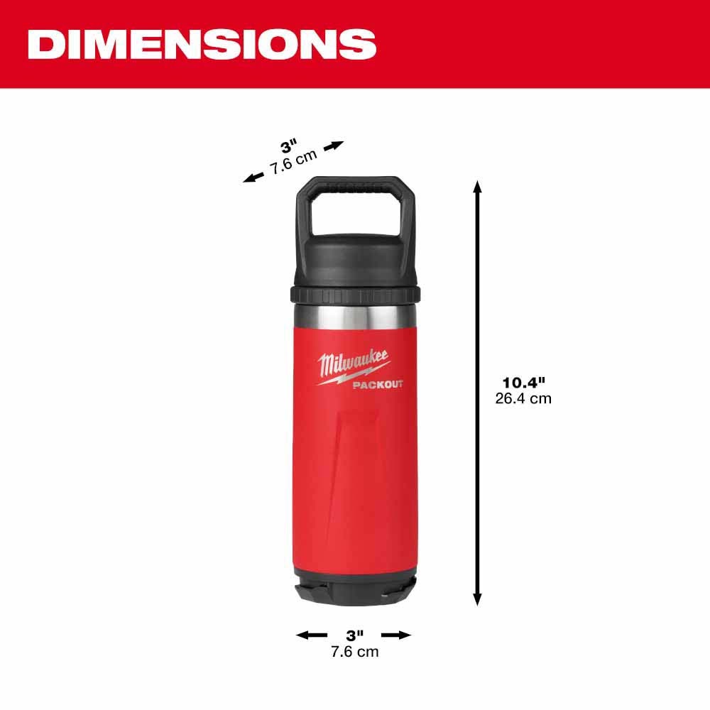 Milwaukee 48-22-8382R PACKOUT 18oz Insulated Bottle with Chug Lid - Red - 3