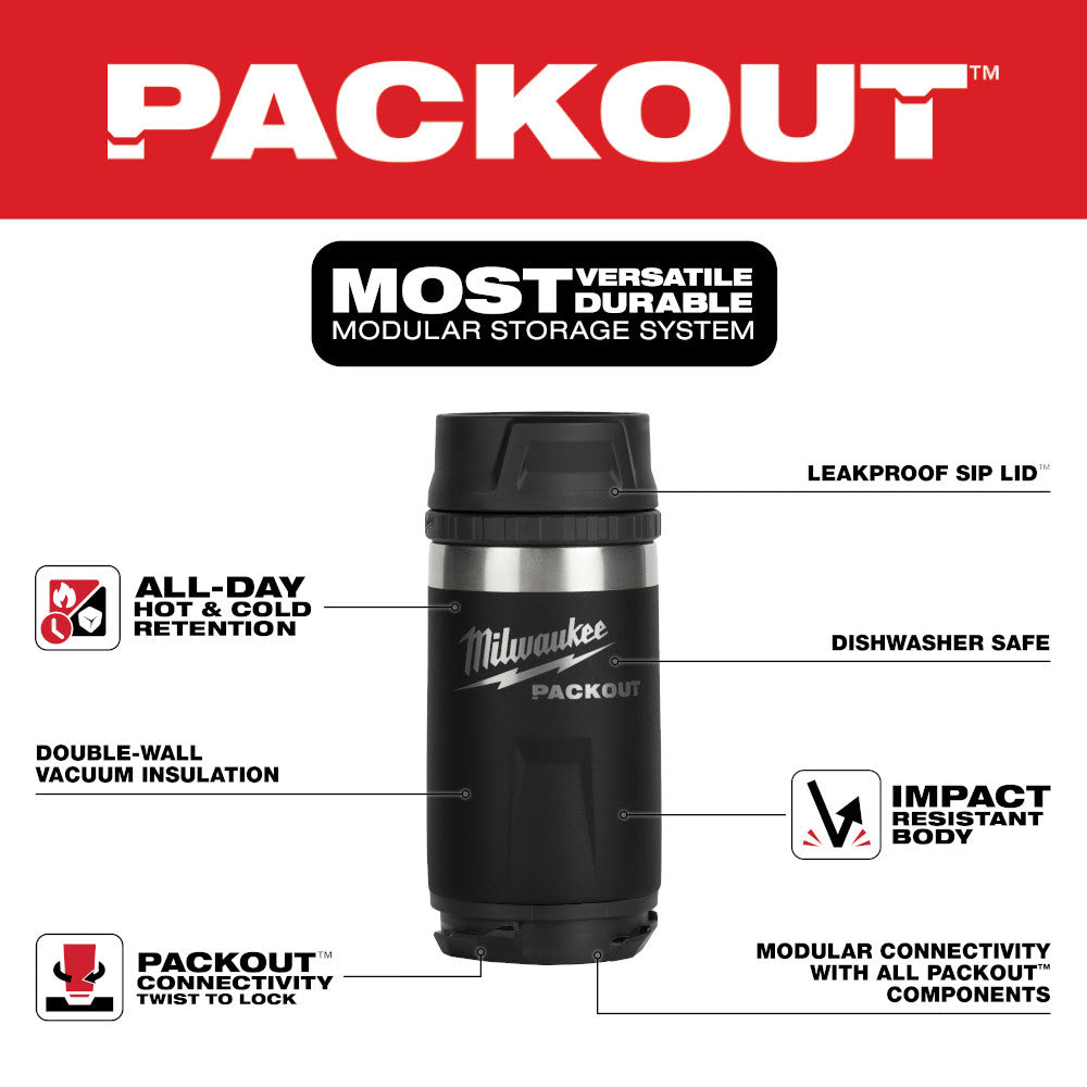 Milwaukee 48-22-8391B PACKOUT 12oz Insulated Bottle with Sip Lid - 2