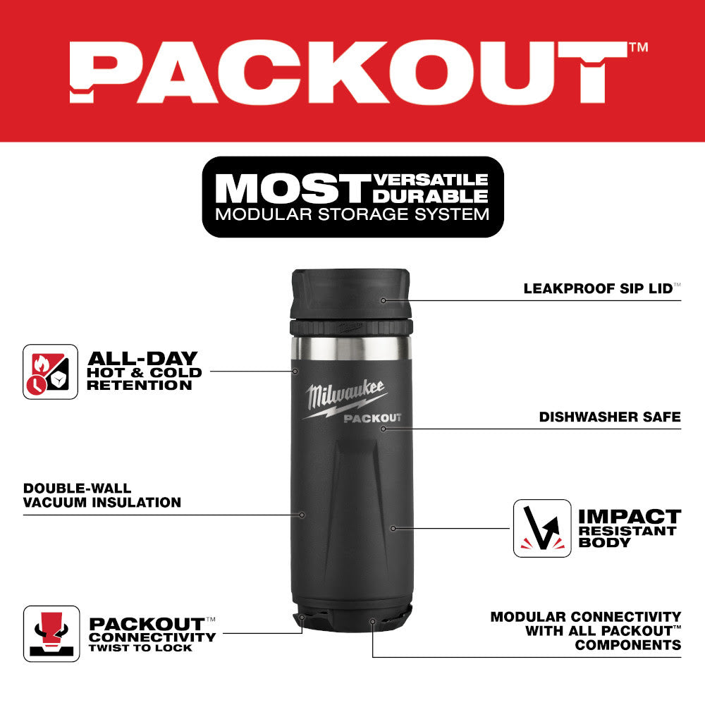 Milwaukee 48-22-8395B PACKOUT 18oz Insulated Bottle with Sip Lid - 2