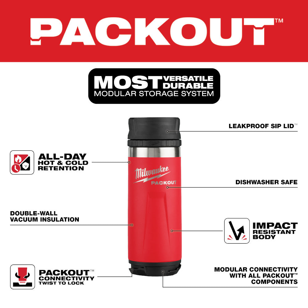 Milwaukee 48-22-8395R PACKOUT 18oz Insulated Bottle with Sip Lid - 2