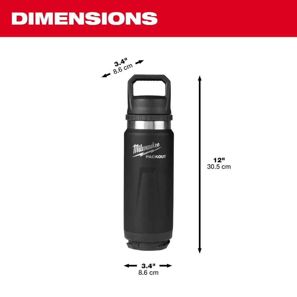 Milwaukee 48-22-8396B PACKOUT 24oz Insulated Bottle with Chug Lid - Black - 3