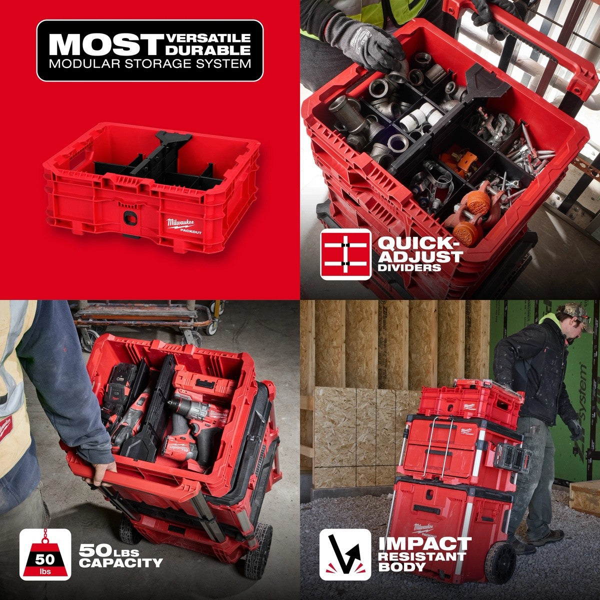 Milwaukee 48-22-8438 PACKOUT Low-Profile Crate with Dividers 18.63 x 14.75 x 6.75" - 6
