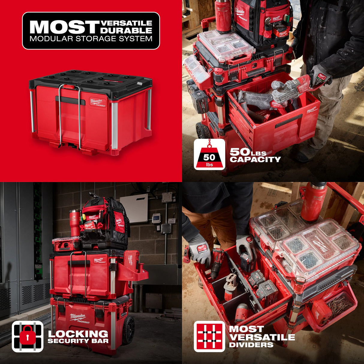 Milwaukee 48-22-8441 PACKOUT Single Drawer Tool Box 22.2" W x 16.3" L x 14.3" H with Locking Bar and Dividers - 2