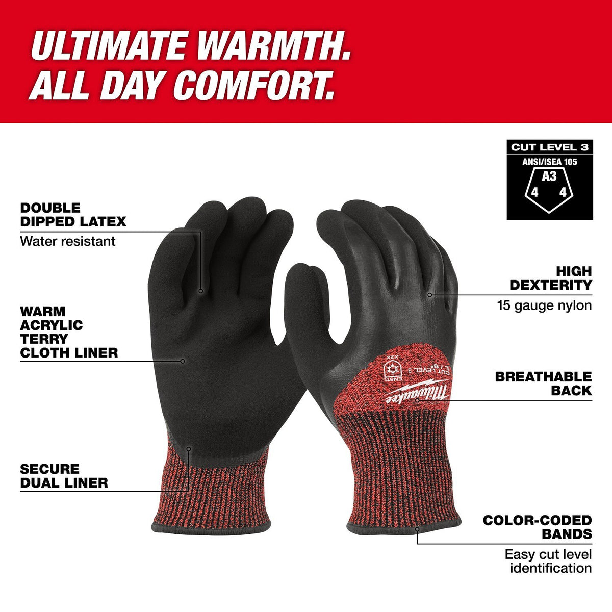 Milwaukee 48-22-8922E Cut Level 3 Winter Insulated Gloves - Large (12 Pack) - 2