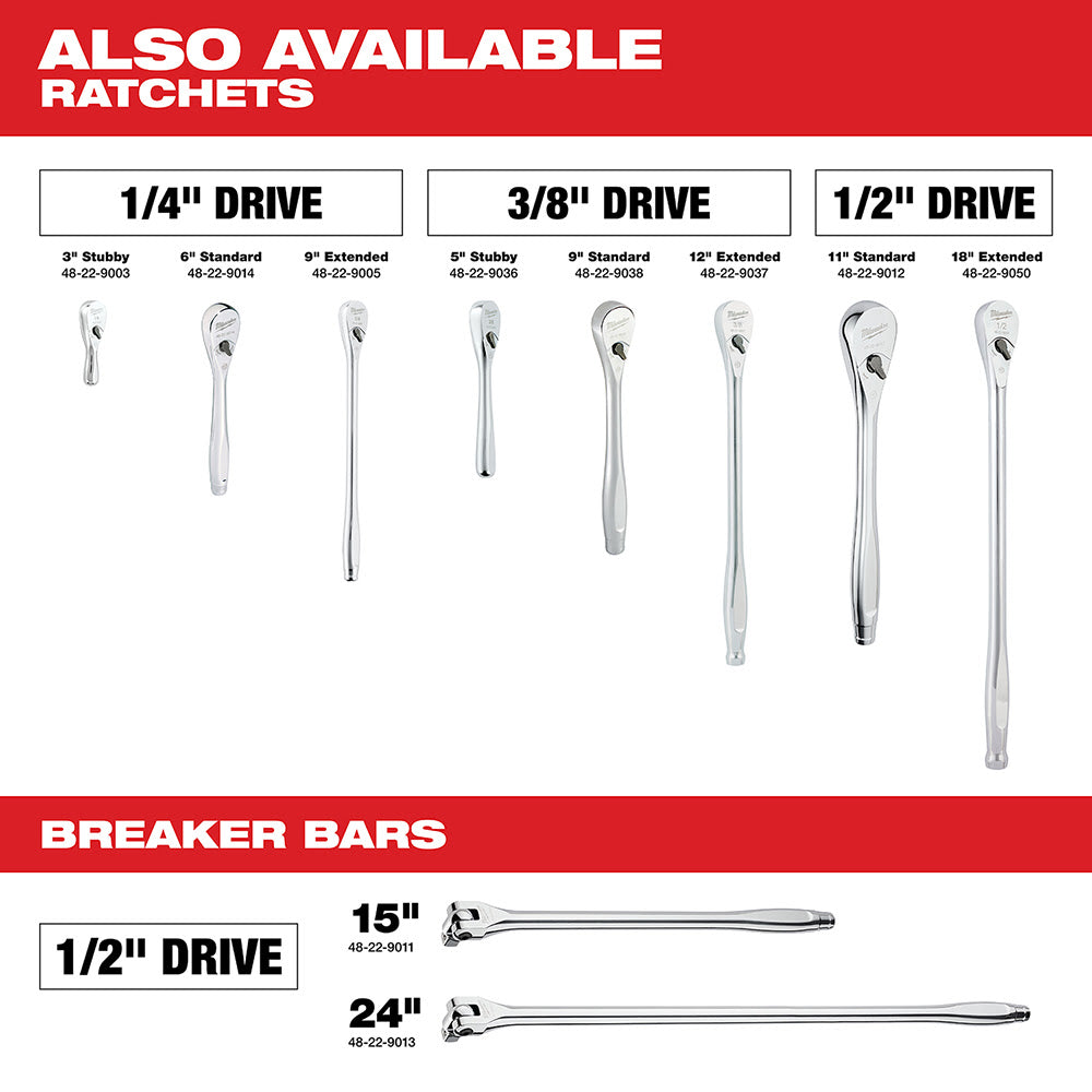 Milwaukee 48-22-9004 1/4" Drive 50 Piece Ratchet & Socket Set - SAE & Metric - 12