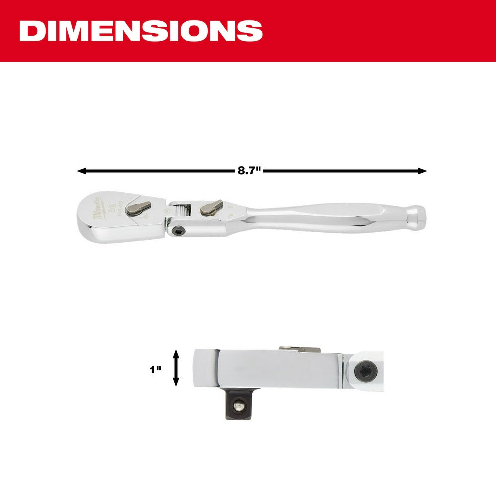 Milwaukee 48-22-9039 3/8" Drive 9" Flex Head Ratchet - 3