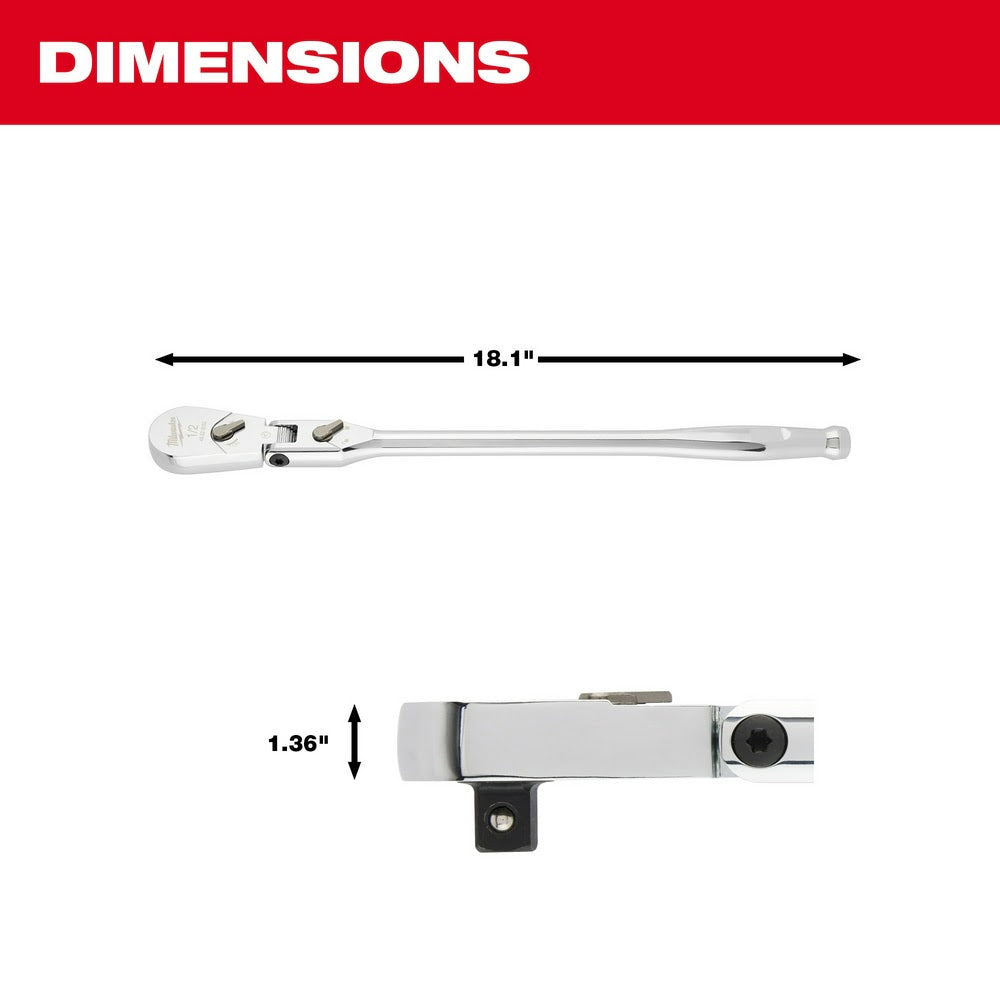 Milwaukee 48-22-9052 1/2" Drive 18" Flex Head Ratchet - 3