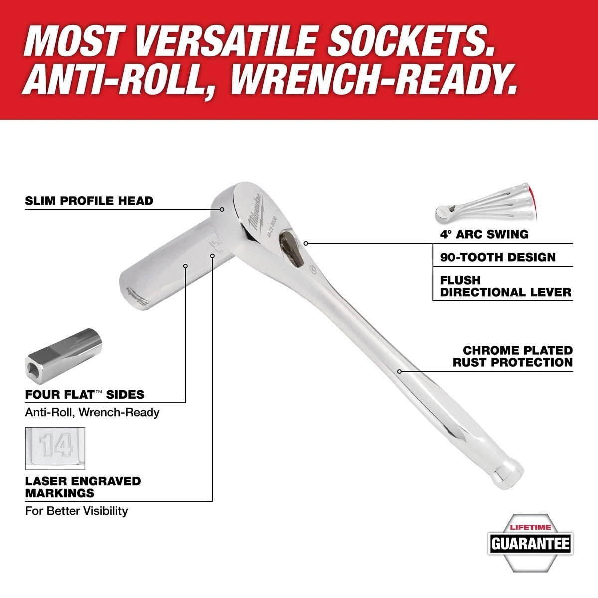 Milwaukee 48-22-9088 3/8" Drive Metric and SAE Ratchet and Socket Set with Four Flat Sides (29-Piece) - 2