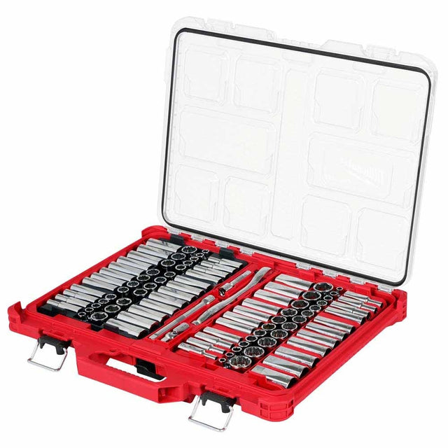 Milwaukee 48-22-9285 98pc 3/8" 6-Pt & 12-Pt Metric & SAE Ratchet & Socket Set w PACKOUT Organizer