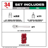 Milwaukee 48-22-9286 1/4" Drive Ratchet and Low-Profile Bit Socket Set (34 Piece) - 2