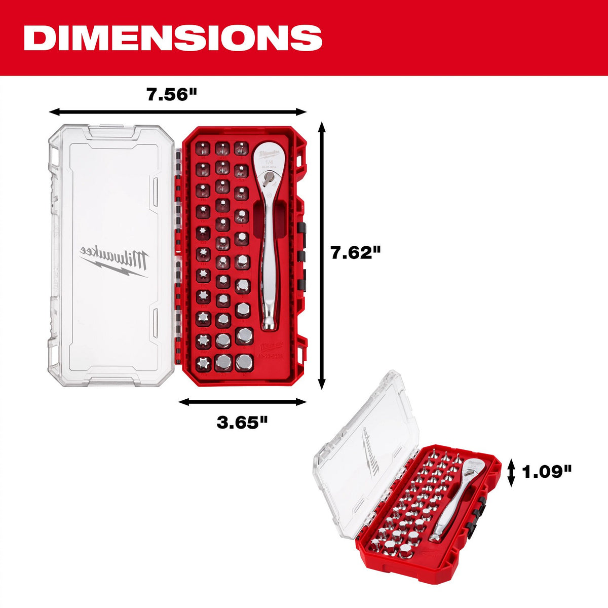 Milwaukee 48-22-9286 1/4" Drive Ratchet and Low-Profile Bit Socket Set (34 Piece) - 10