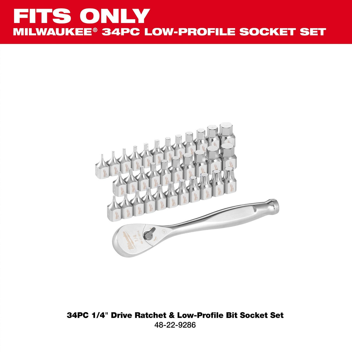 Milwaukee 48-22-9286 1/4" Drive Ratchet and Low-Profile Bit Socket Set (34 Piece) - 12