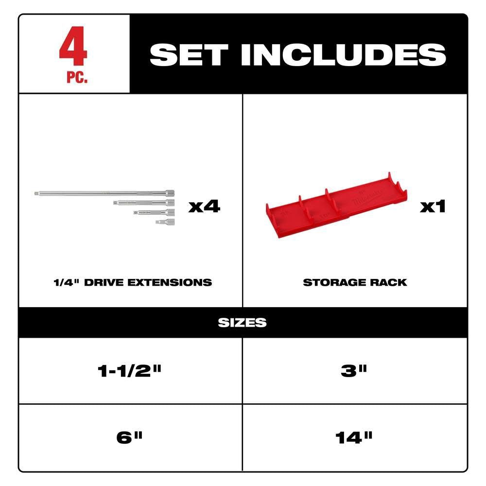 Milwaukee 48-22-9340 4pc 1/4 Drive Extension Set - 6