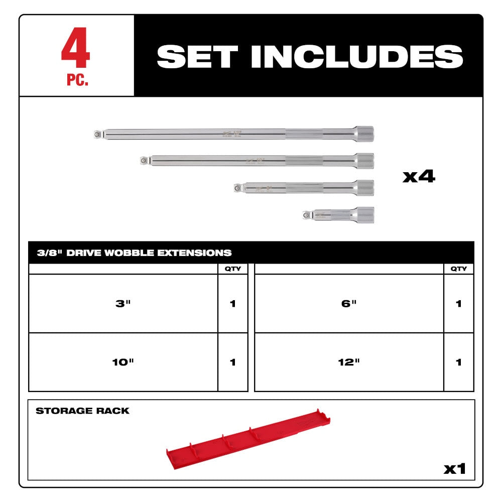Milwaukee 48-22-9351 4pc 3/8" Drive Wobble Extension Set - 2