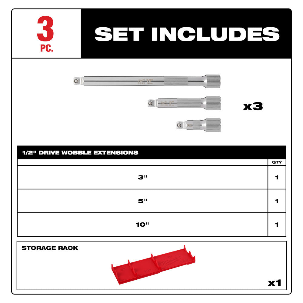 Milwaukee 48-22-9352 3pc 1/2" Drive Wobble Extension Set - 2