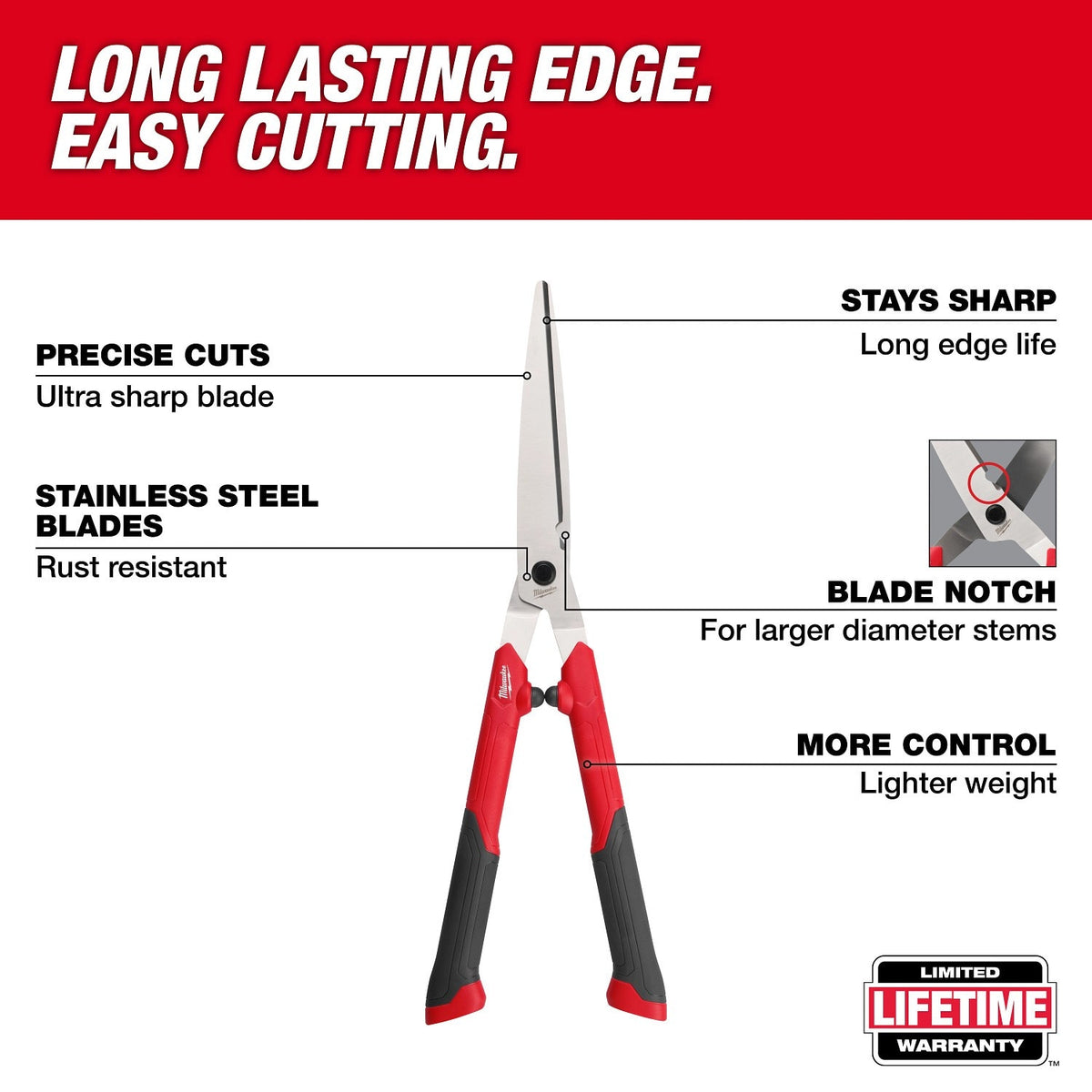 Milwaukee 48-22-9382 10" Stainless Steel Hedge Shears with Ergonomic Handles - 2
