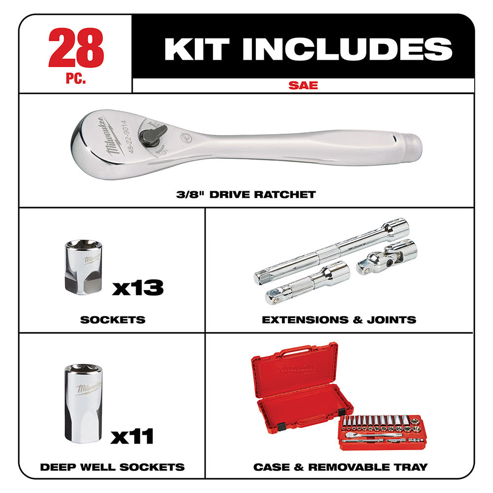 Milwaukee 48-22-9408 3/8" Drive 28 Piece Ratchet & Socket Set- SAE - 2